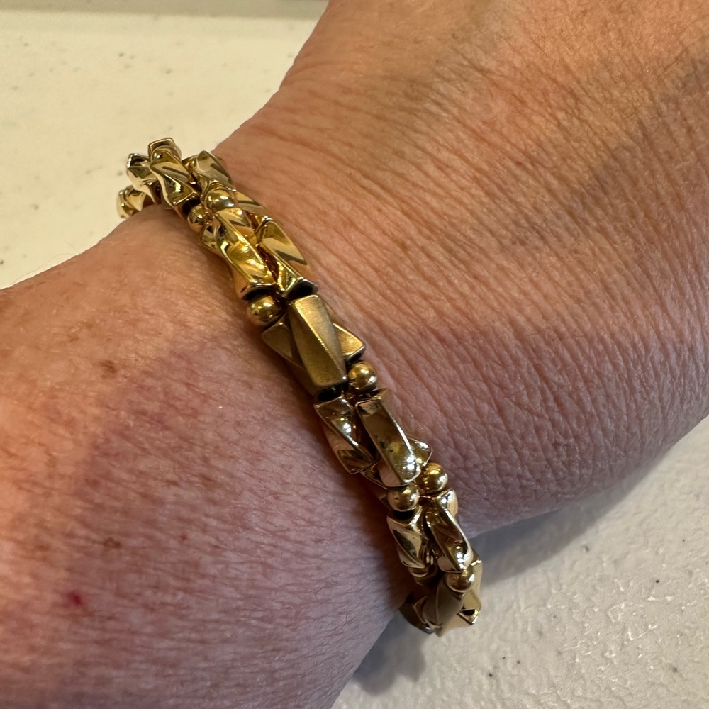 Napier bracelet gold tone 3 strand twisted / braided- beaded chains